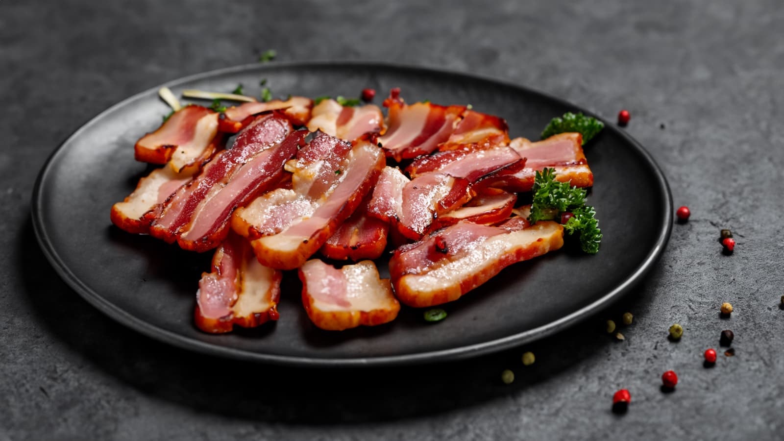 Rezept für einen Low Carb Flammkuchen. Bild von gegrilltem Schinken, der als Zutat für den Low Carb Flammkuchen dient.