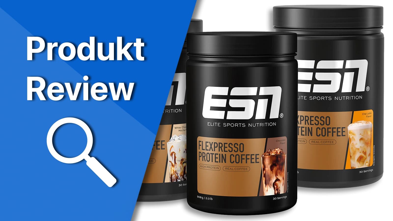 ESN Flexpresso im Review. Titelbild, was mehrere Sorten des ESN Flexpresso Proteinshakes zeigt.