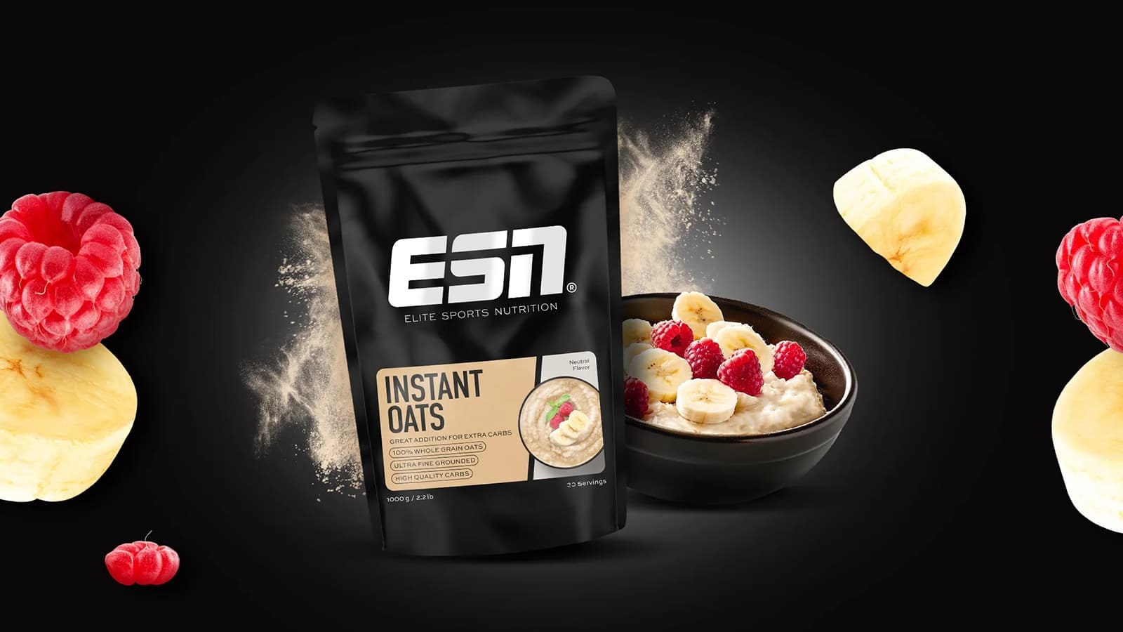 ESN Instant Oats im Review. Bild, was die ESN Instant Oats in Szene setzt und einen Serviervorschlag gibt.