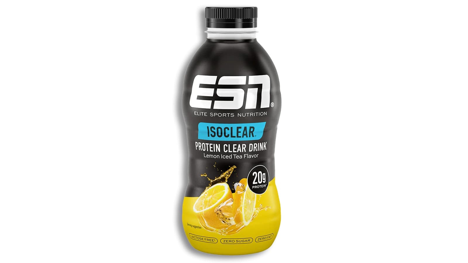 ESN Isoclear Protein Drink im Review. Bild, was den ESN Isoclear Protein Drink "Lemon Iced Tea" zeigt.