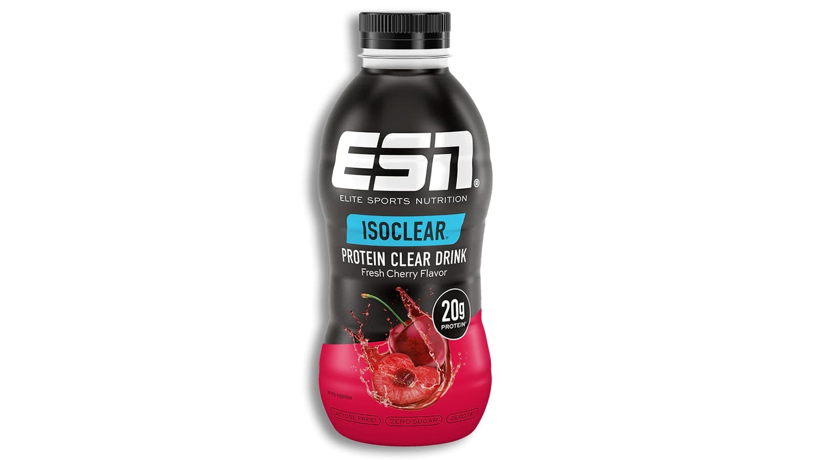 ESN Isoclear Protein Drink im Review. Bild, was den ESN Isoclear Protein Drink "Fresh Cherry" zeigt.
