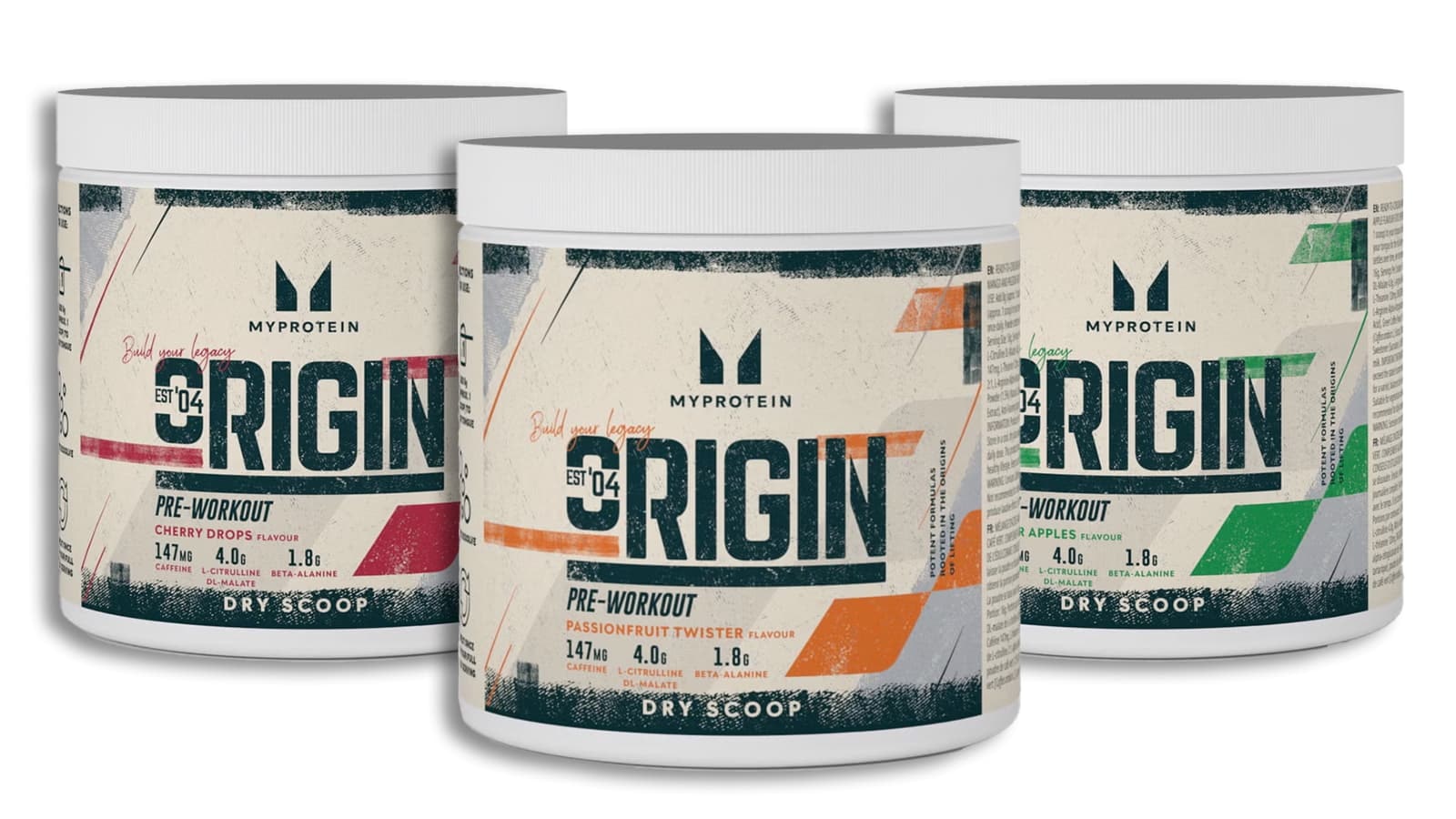 MyProtein Origin Dry Scoop im Review. Bild, welches die Sorten des MyProtein Origin Dry Scoop Boosters zeigt.