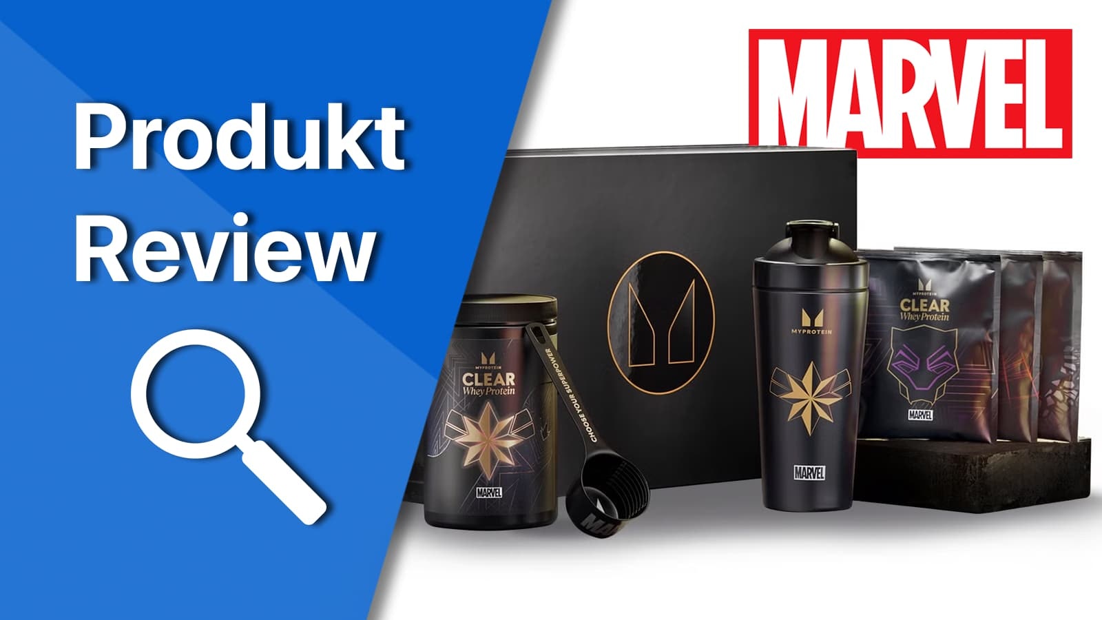 In der limitierten Marvel Box ist Clear Whey Protein und Metall Shaker enthalten. Zusätzlich ist noch ein Metall Scoop im Marvel Design mit dabei.