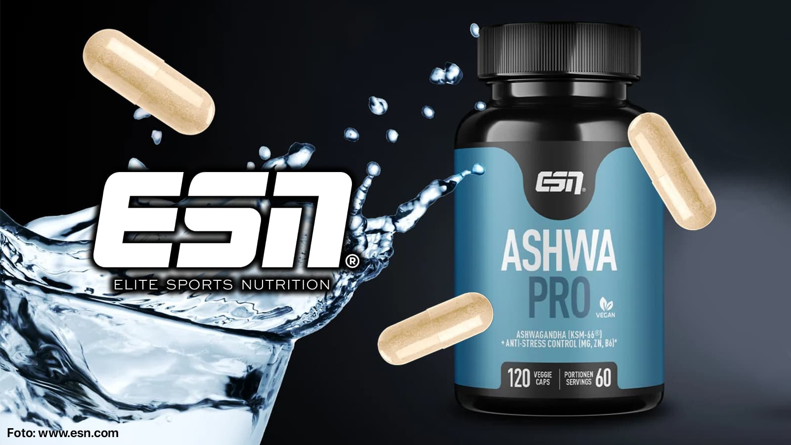 Was ist Ashwagandha? Produktbild vom ESN Ashwa Pro, ein Supplement, welches Ashwagandha enthält.