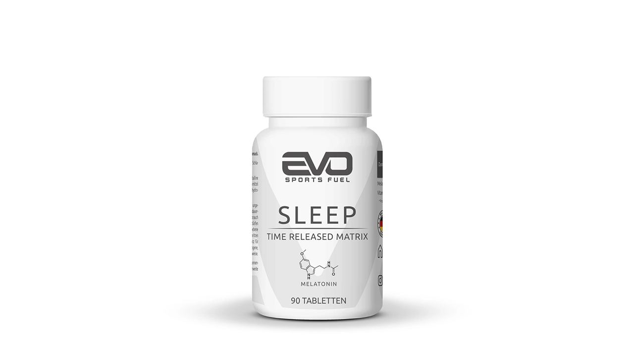 Produktbild einer Dose mit Melatonin Tabletten von EVO Sports Fuel.