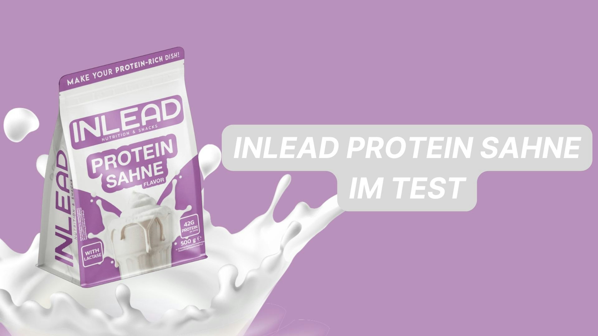 Inlead Protein Sahne. Sahne Tropfen und violetter hintergrund.