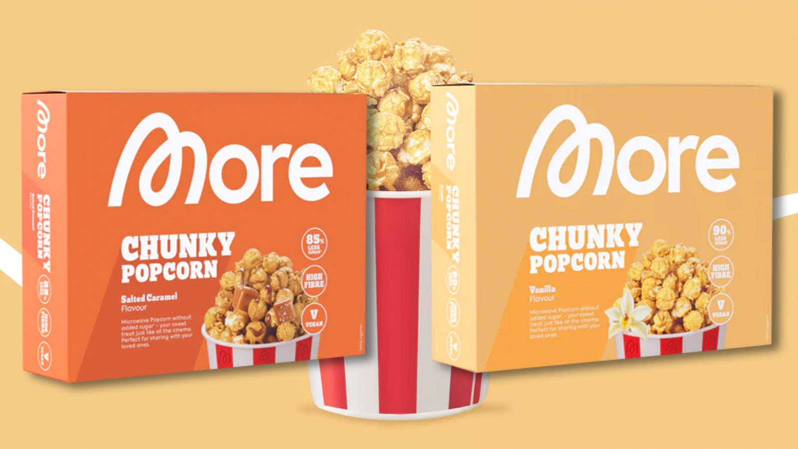 Titelbild mit beiden Sorten More Chunky Popcorn.