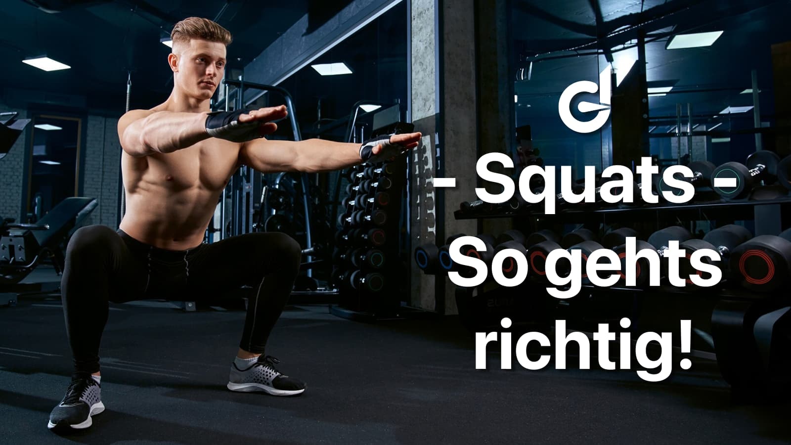 Die Überschrift des Artikels und ein Mann im Gym, der Squats ausführt.