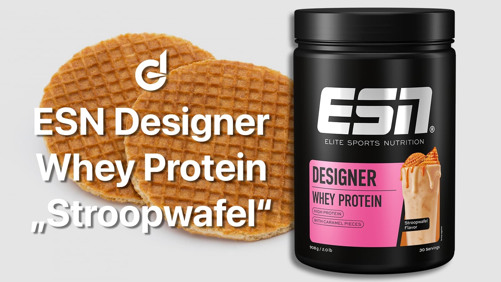 Das ESN Designer Whey "Stroopwafel" und ein Bild von Stroopwafeln.