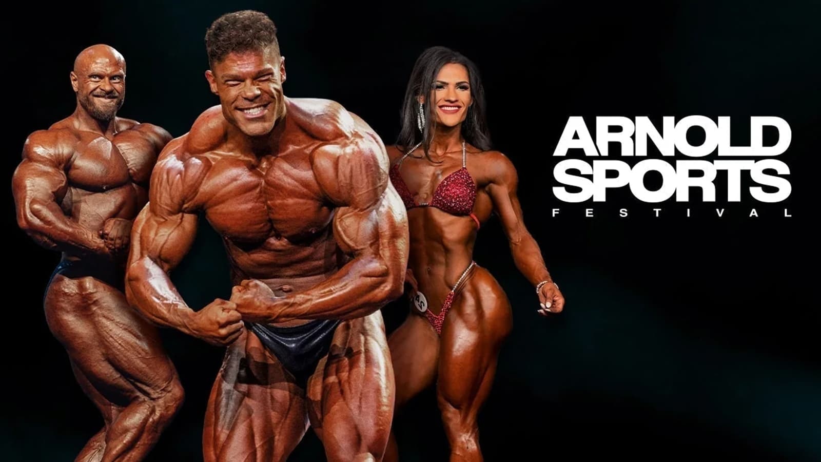 Drei Teilnehmer der Arnold Classic 2025 und der Titel des Events.