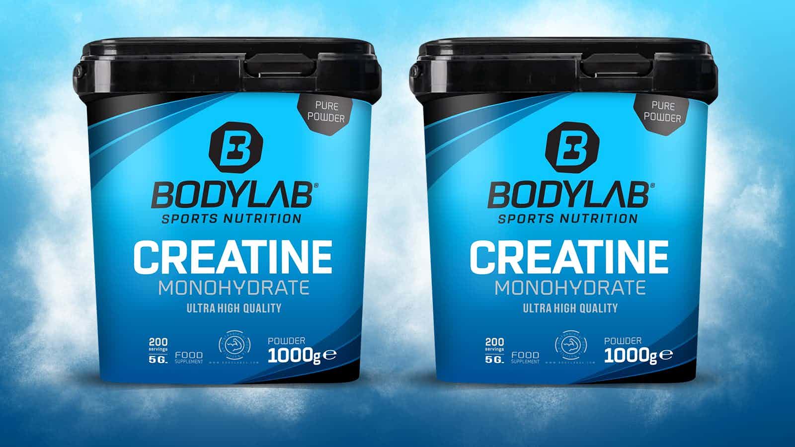 Produktbild zweier Dosen Kreatin Monohydrat von BodyLab.