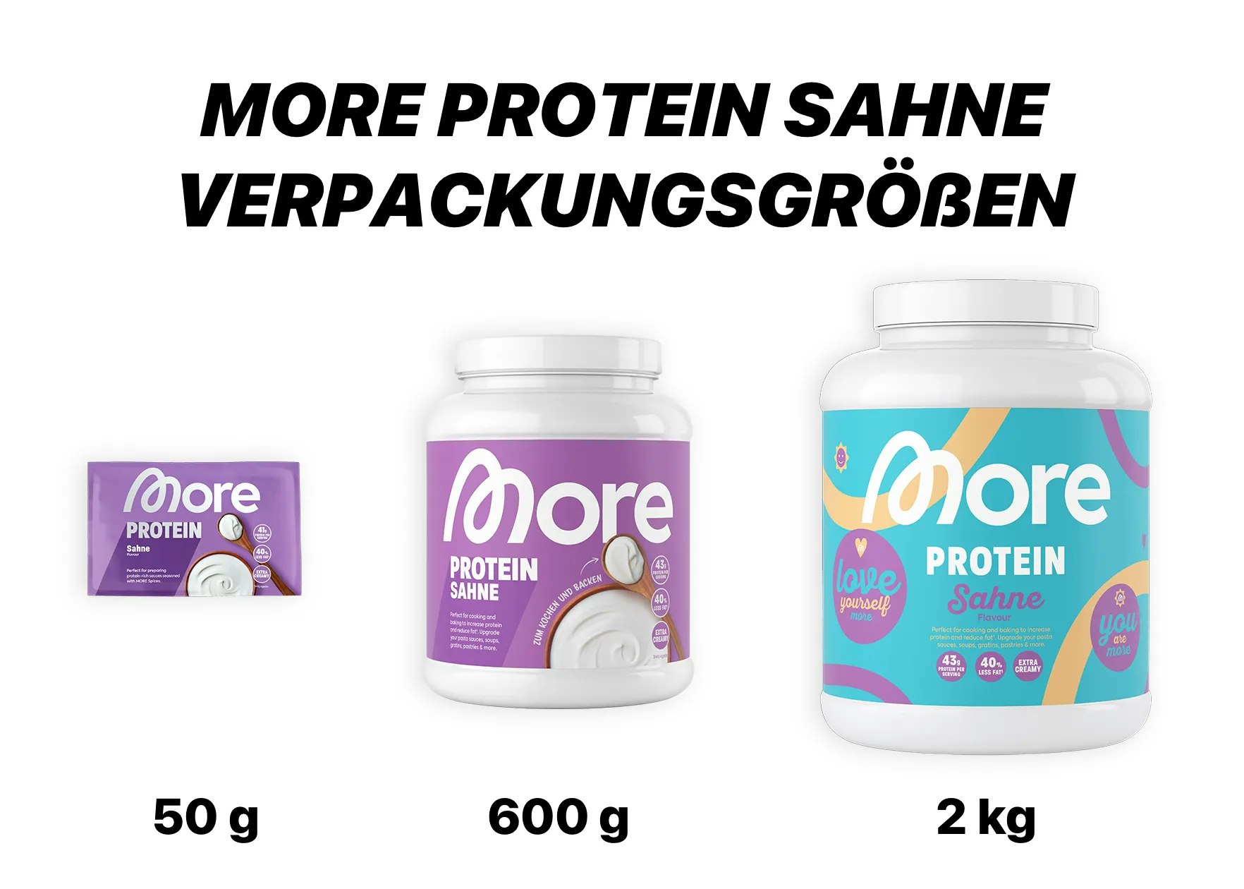 Darstellung der More Protein Sahne Verpackungsgrößen