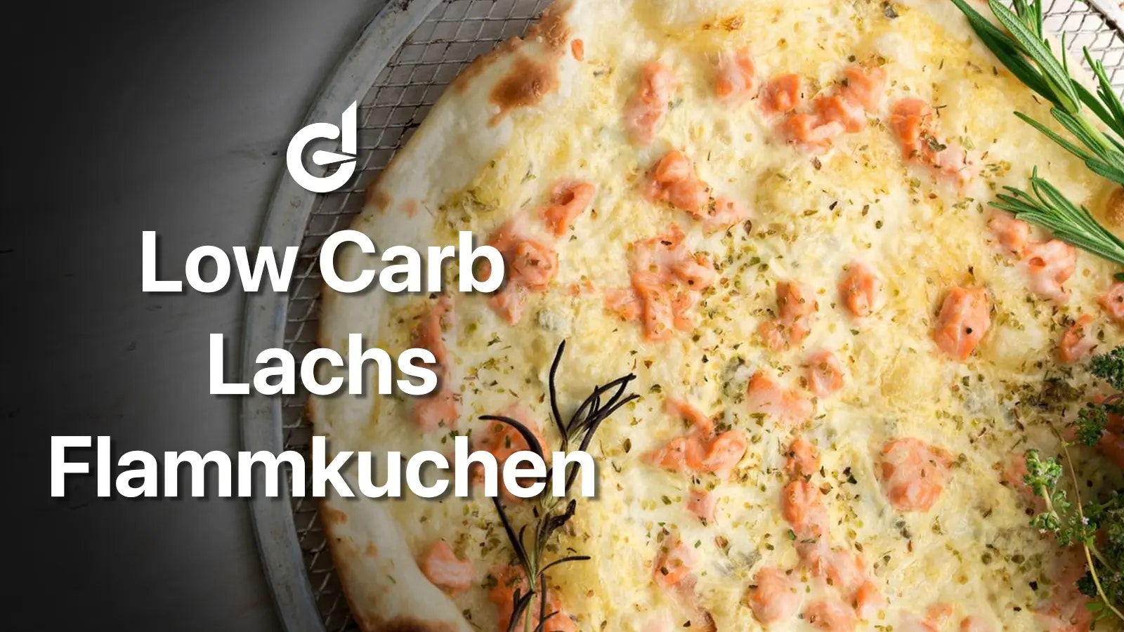 Die Überschrift des Artikels und ein Bild von einem Flammkuchen mit Lachs.
