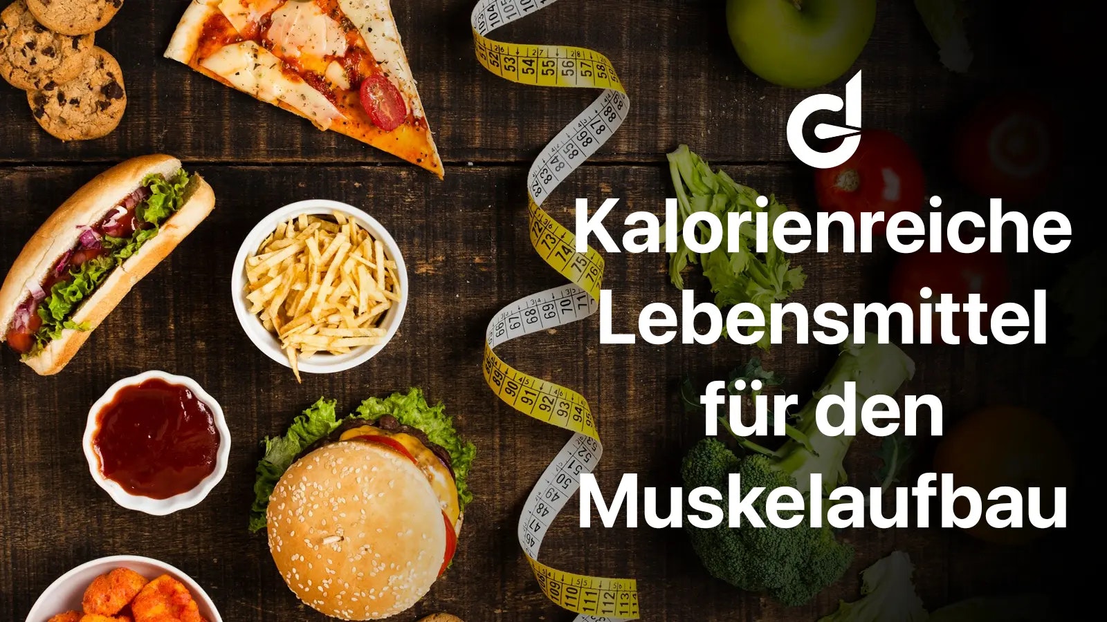 Mehrere kalorienreiche Speisen und Fastfood auf einem Holztisch.