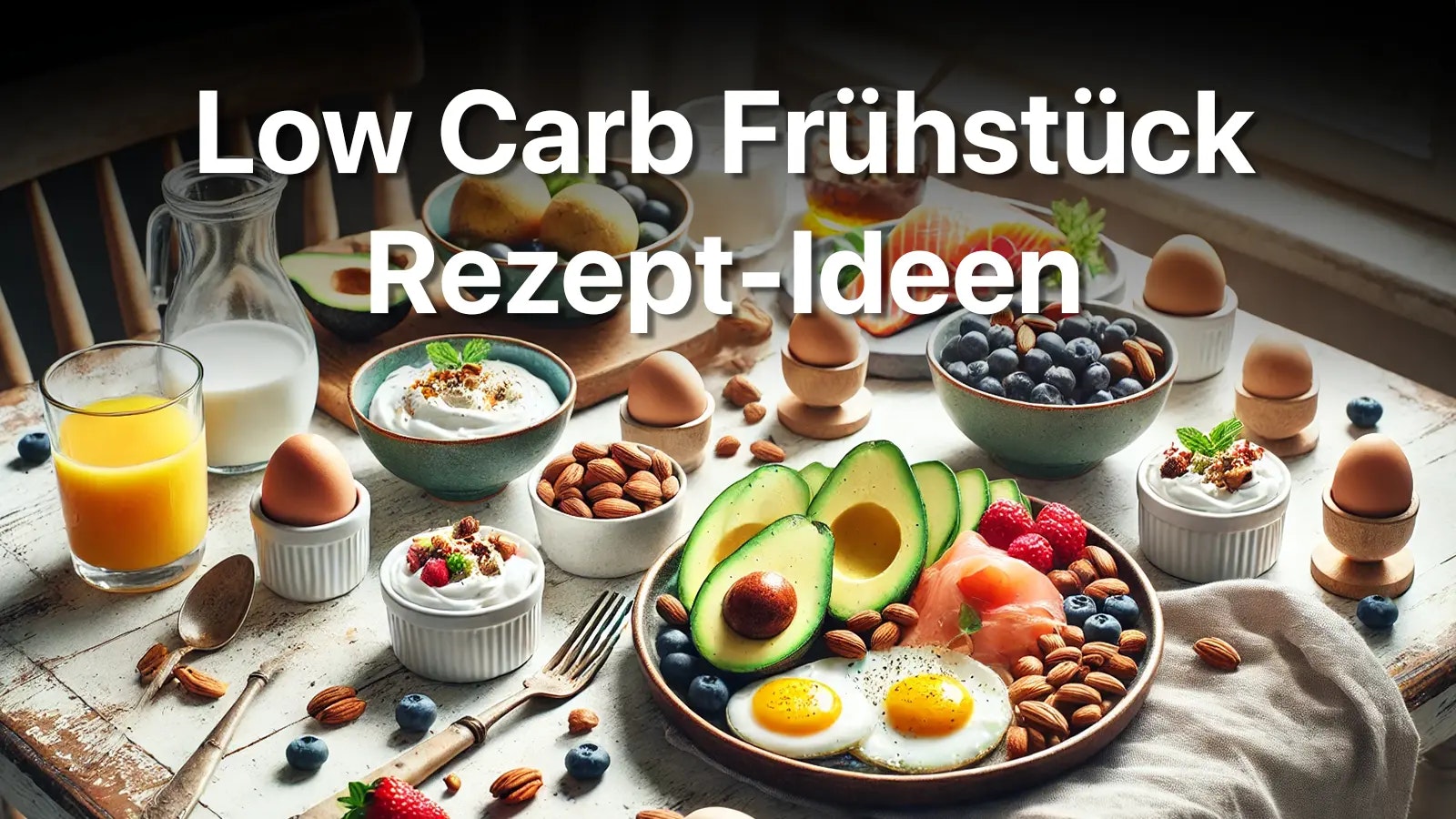 Rezepte für ein Low Carb Frühstück - Ein Tisch gedeckt mit einem gesunden Frühstück.