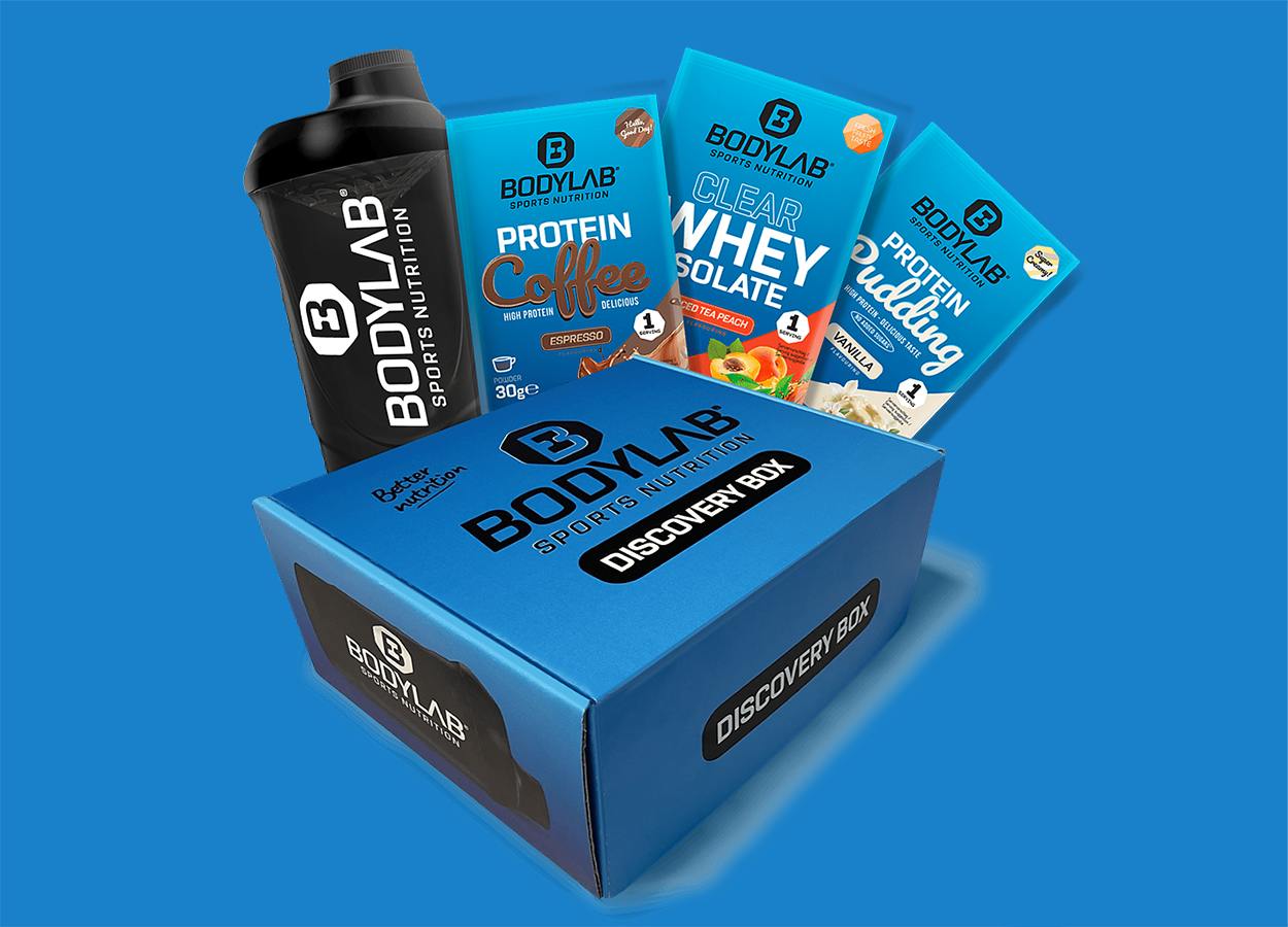 Mehrere Produkte von BodyLab, die in der Discovery Box enthalten sind.