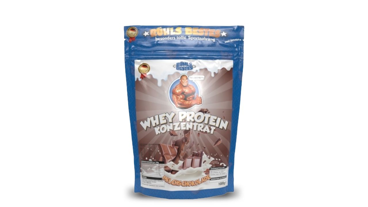 Produktbild einer Tüte mit Whey Protein Konzentrat von Rühls Bestes.