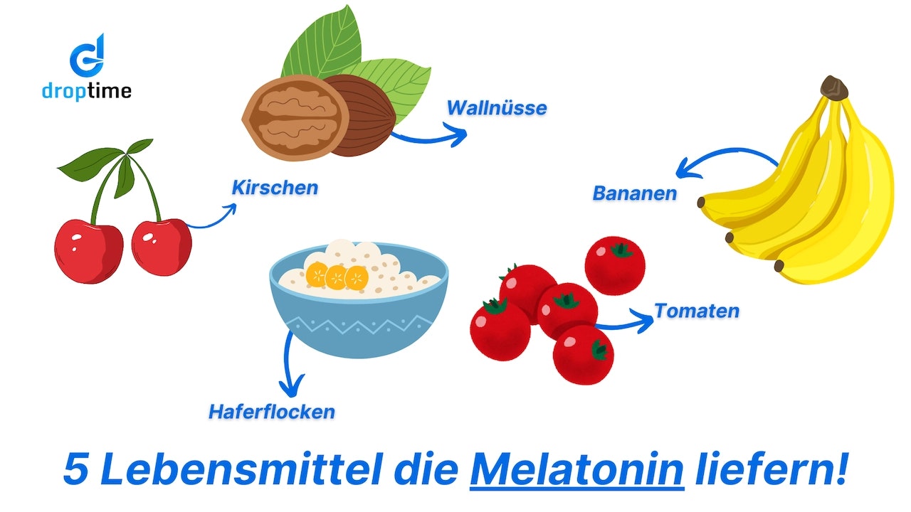 Kirschen,Wallnüsse,Bananen,Haferflocken und Tomaten - 5 Lebensmittel die Melatonin liefern.