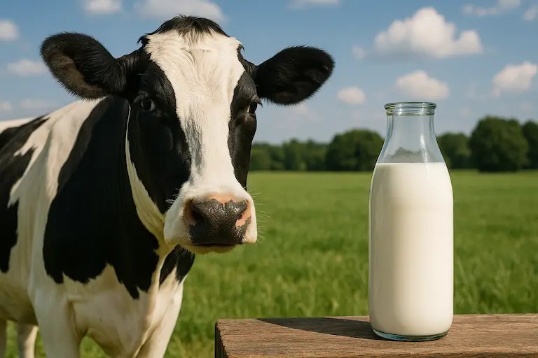 Bild von einer Kuh und Milch