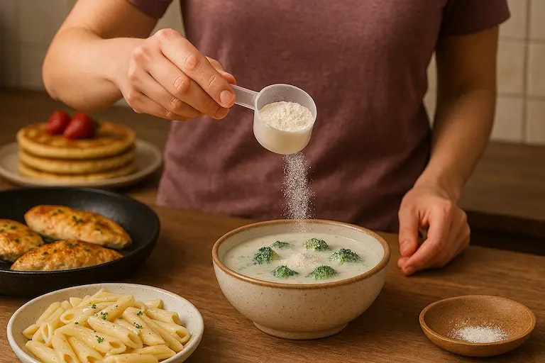 Person die Protein Sahne verwendet