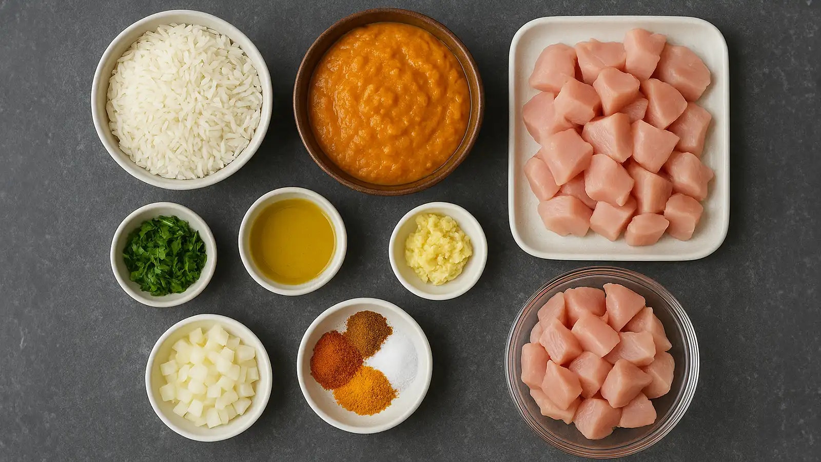Die Zutaten für das High Protein Puten Curry.