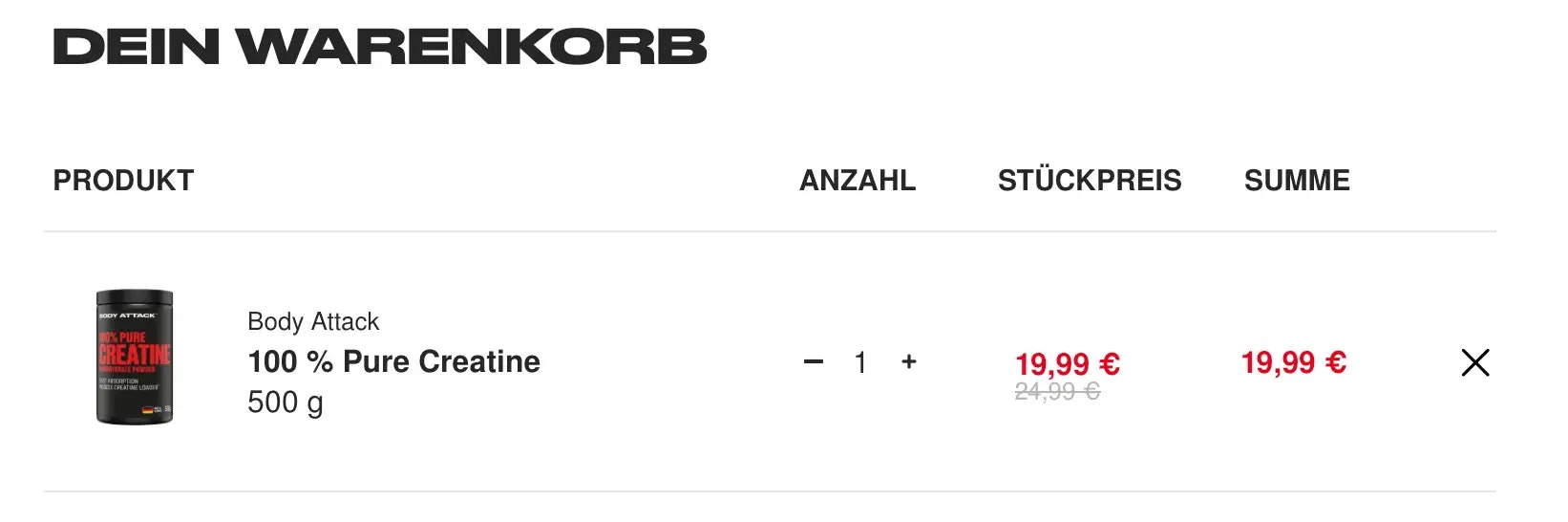 Body Attack Produkt im Warenkorb