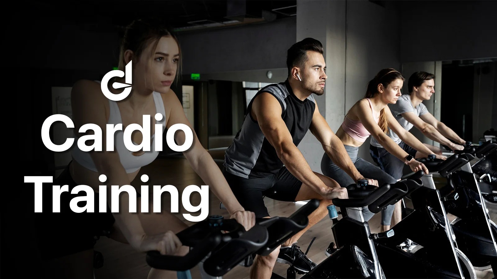 Bild von mehreren Personen, die Cardio Training auf einem Fahrrad machen.