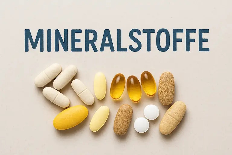 Was sind Mineralstoffe? Bild von mehreren Supplements, die Mineralstoffe enthalten.