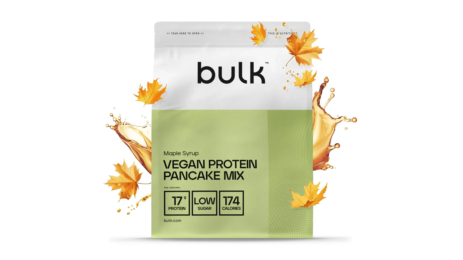Produktbild einer Tüte mit einem Vegan Protein Pancake Mix von Bulk.