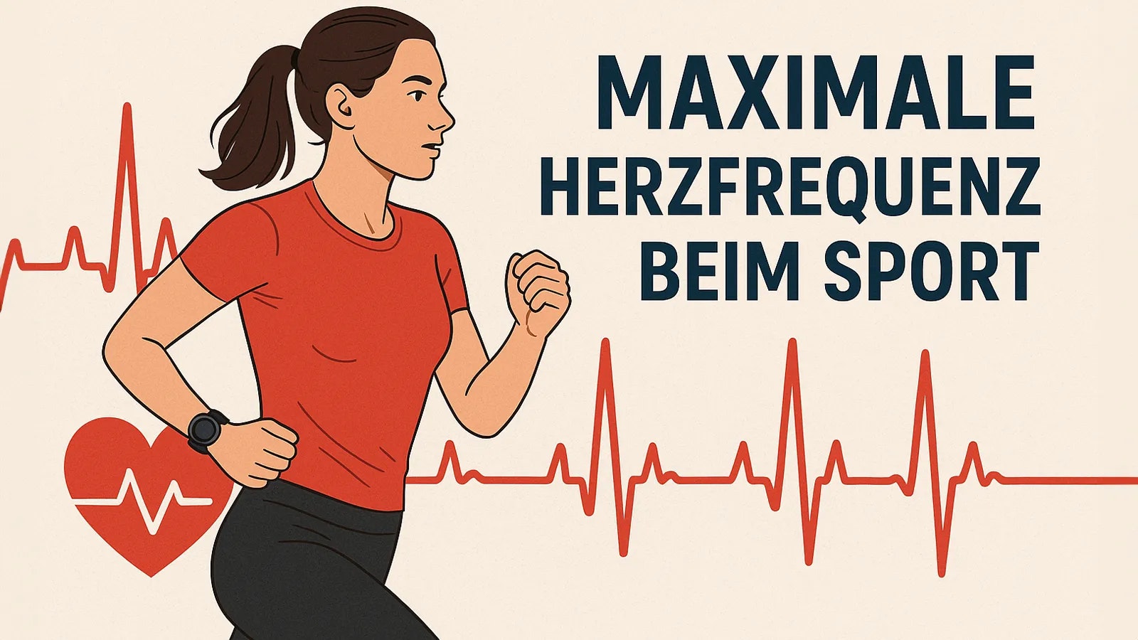 Maximale Herzfrequenz - Zeichnung einer Frau vor einem Herzschlag.