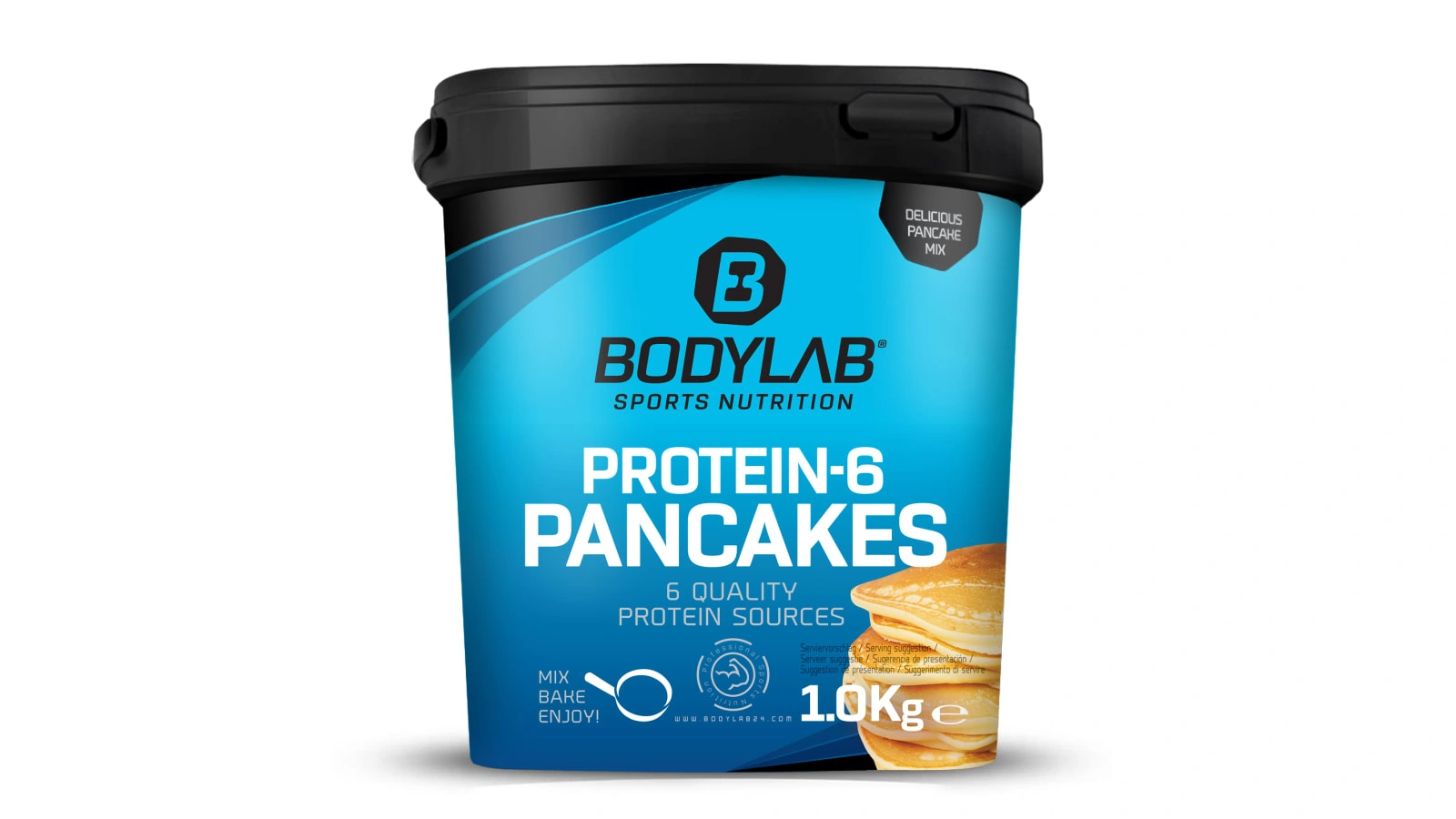 Produktblid von einer Dose Pulver für BodyLab Protein Pancakes.