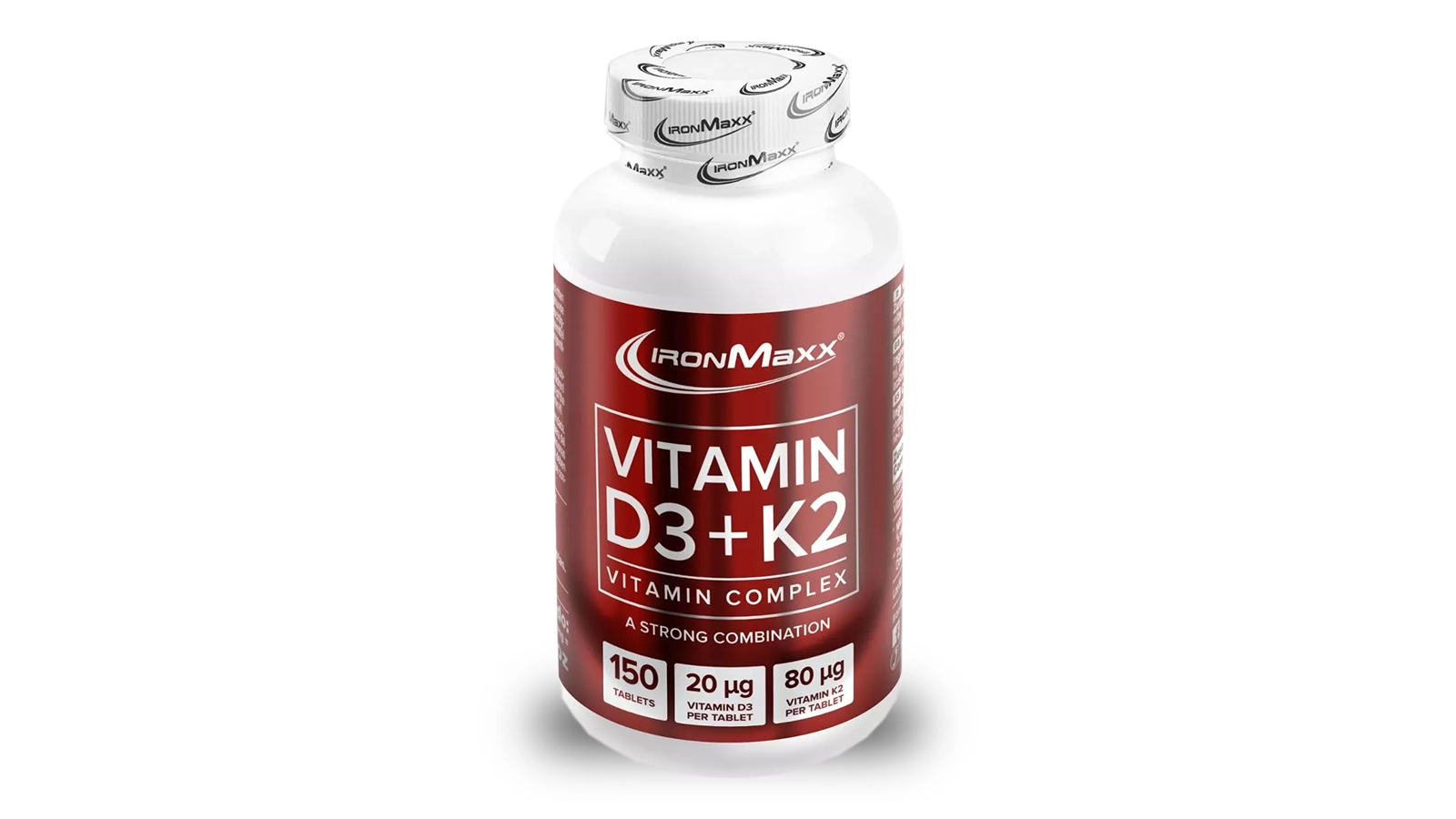 Produktbild einer Dose mit Vitamin D3+K2 von IronMaxx.
