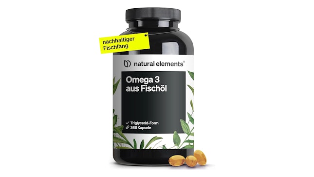 Produktbild einer Dose mit Omega 3 Kapseln von Natural Elements.