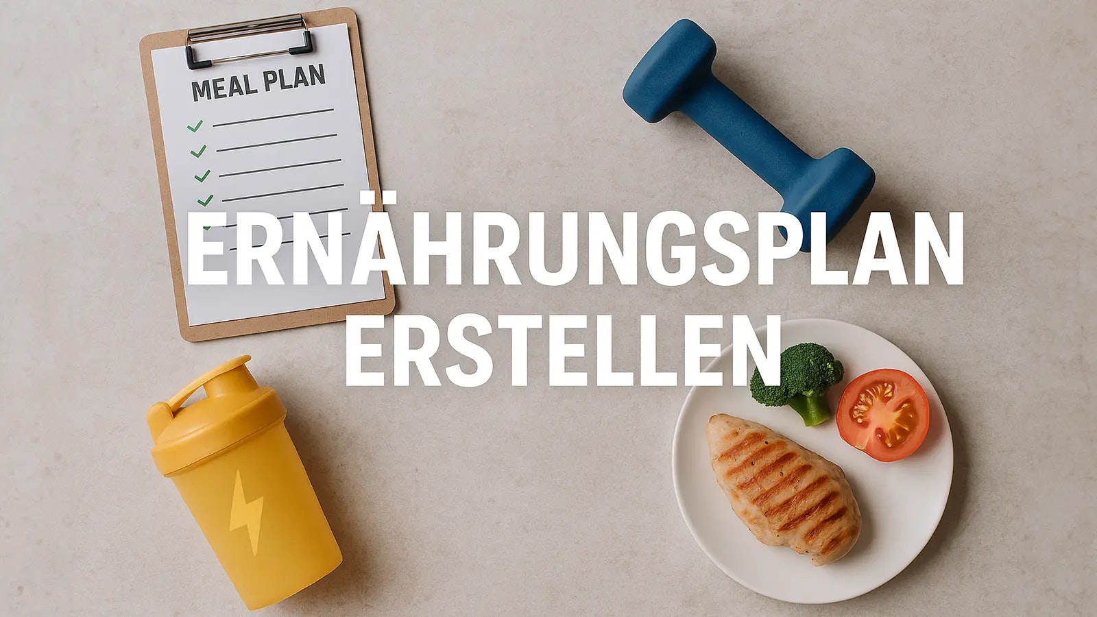 Einen Ernährungsplan erstellen - Bild von mehreren Fitness-Gegenständen.