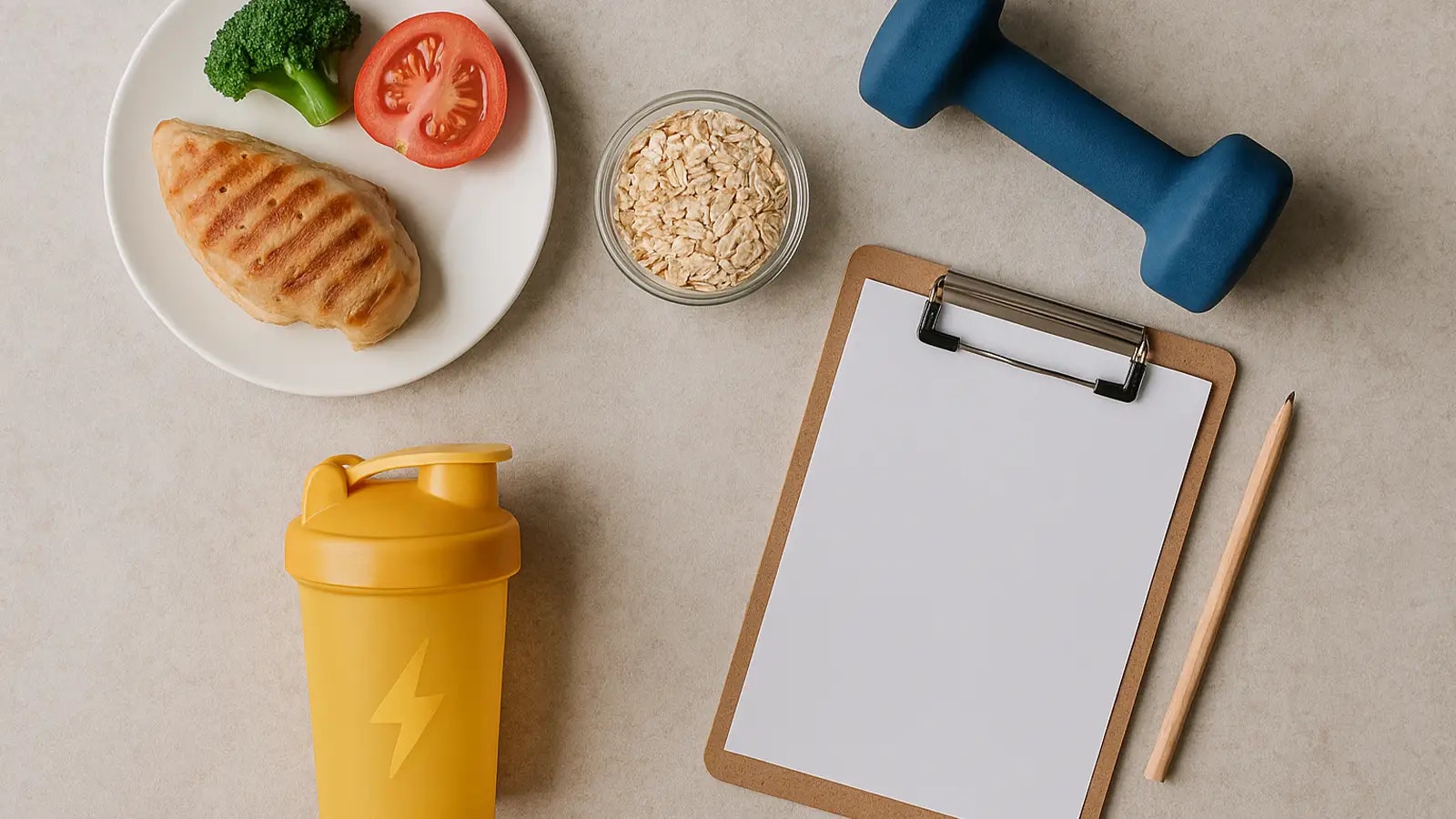 Einen Ernährungsplan erstellen - Bild von mehreren Fitness-Gegenständen.