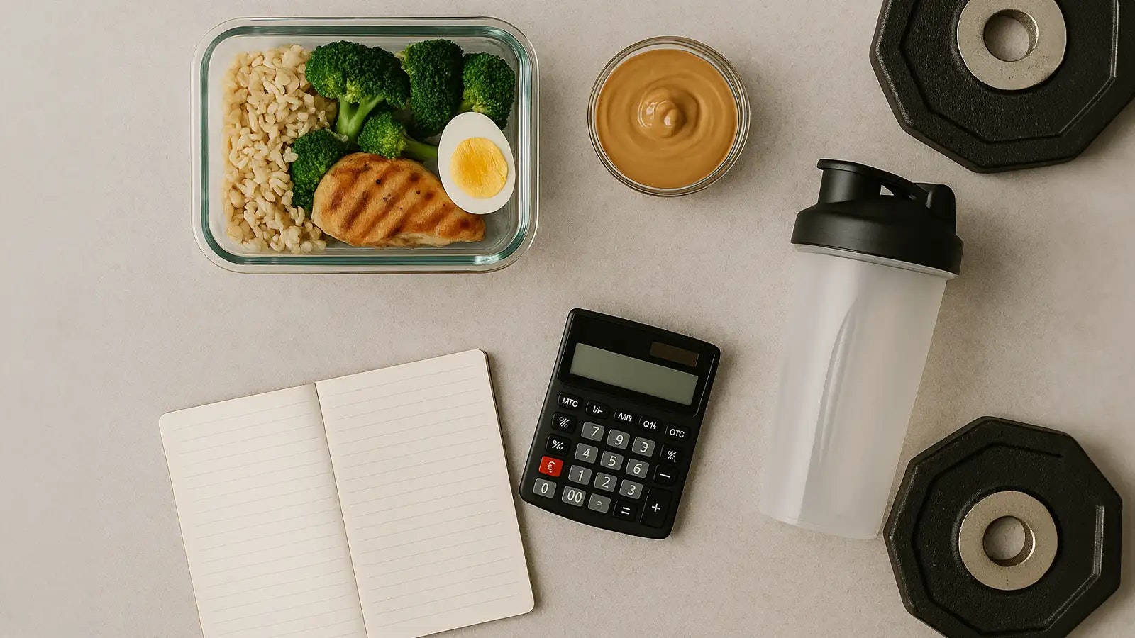 Einen Ernährungsplan erstellen - Bild von mehreren Fitness-Gegenständen.