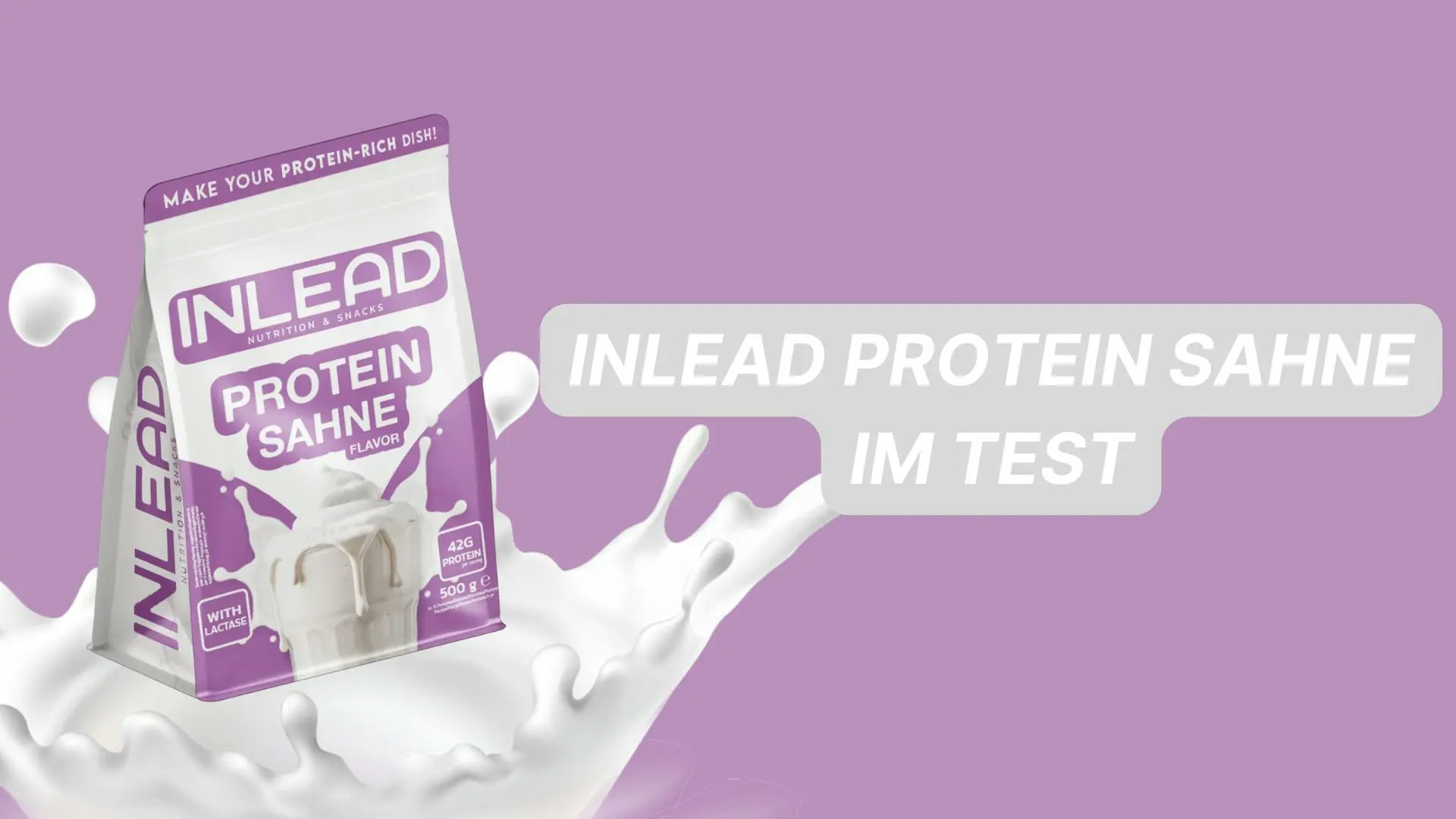 Inlead Protein Sahne. Sahne Tropfen und violetter hintergrund.