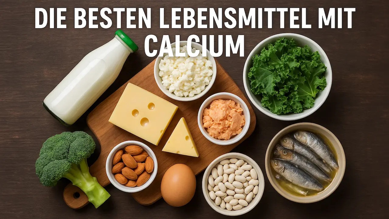 Bild verschiedener Lebensmittel, die viel Calcium enthalten.