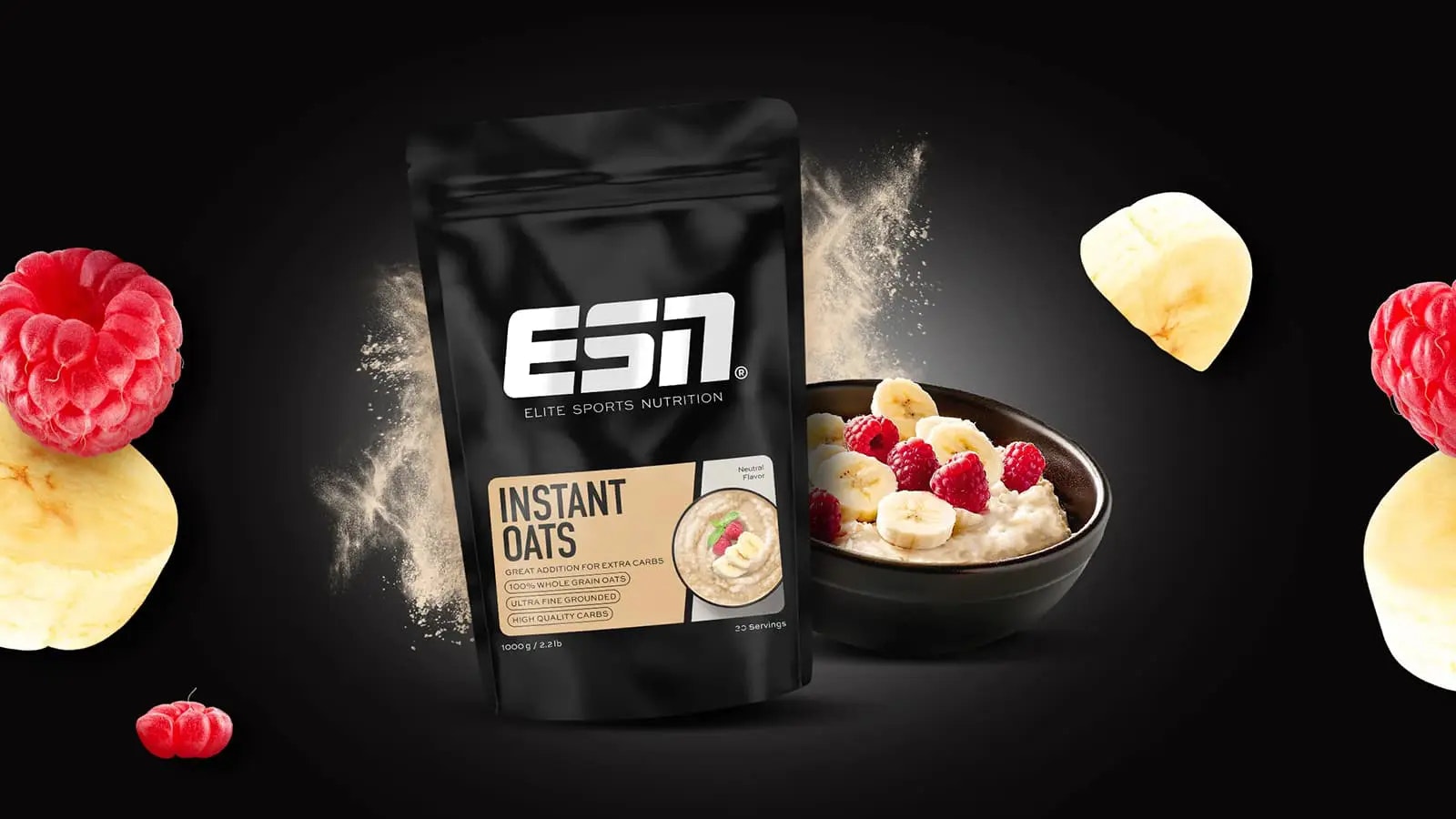 ESN Instant Oats im Review. Bild, was die ESN Instant Oats in Szene setzt und einen Serviervorschlag gibt.