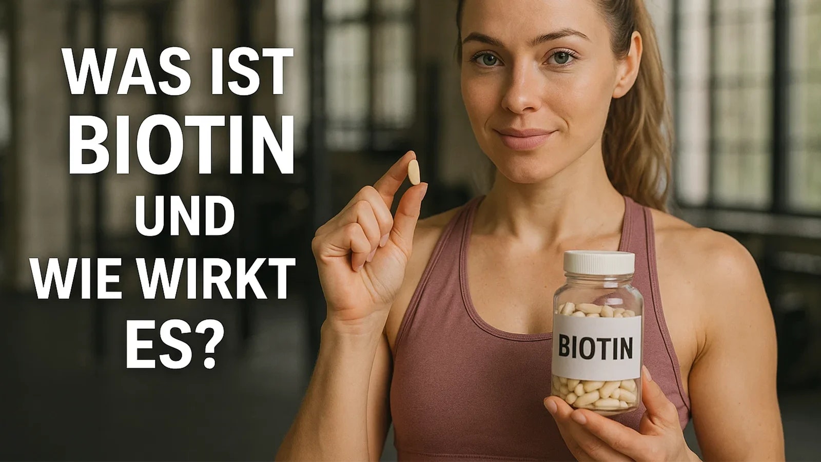 Bild von einer Frau, die Biotin Tabletten in der Hand hält.