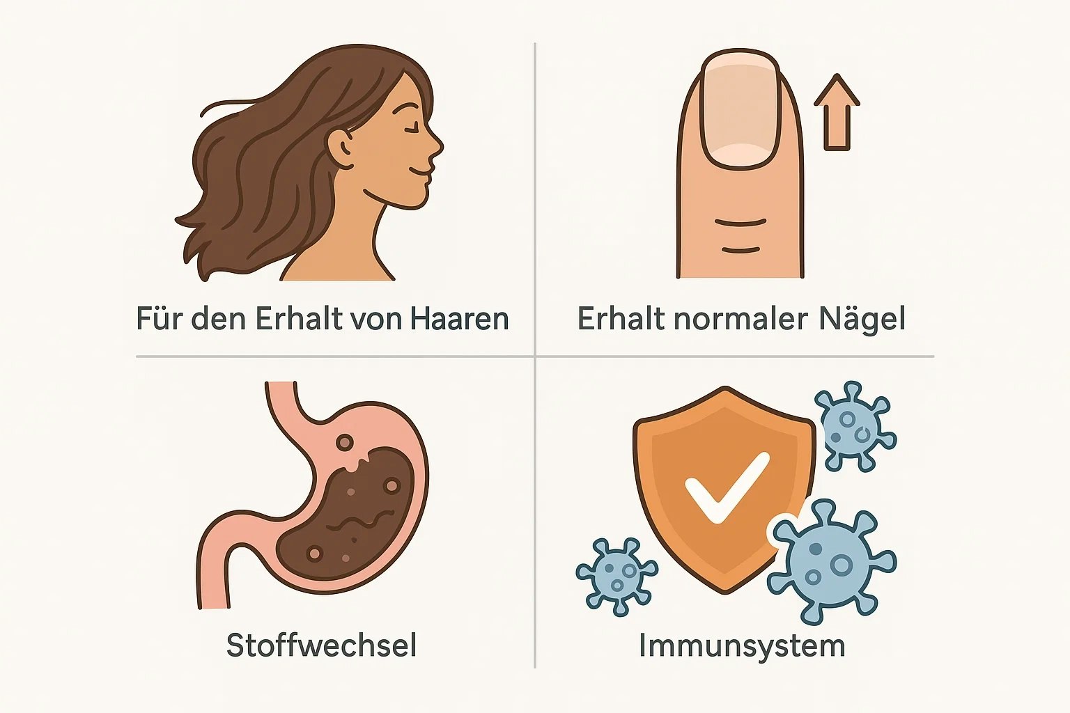 Eine Darstellung der Vorteile von Biotin im Körper.
