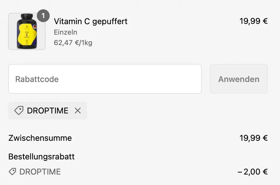 Bild wie man den Code DROPTIME anwendet
