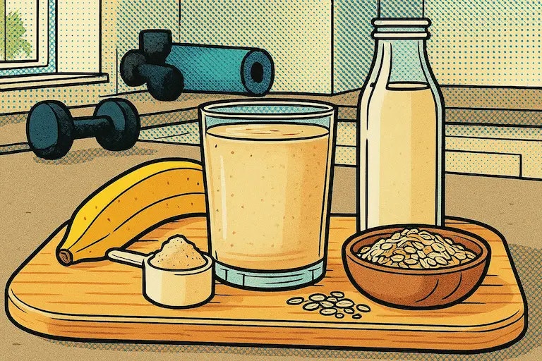 Ein Bild von den Zutaten für einen Eiweiß Shake