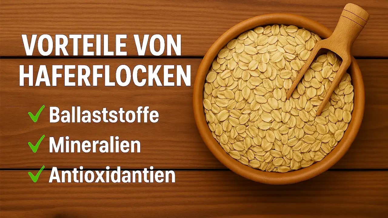 Eine Schüssel voller Haferflocken und die Vorteile.