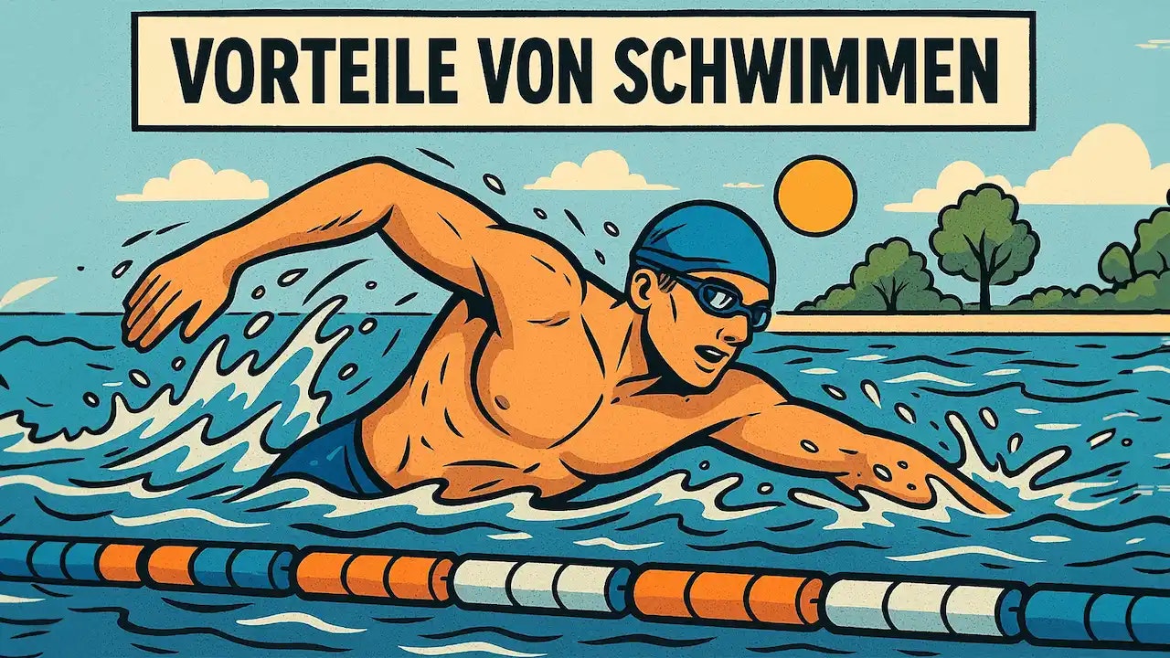 Zeichnung von einem Mann beim Schwimmen.