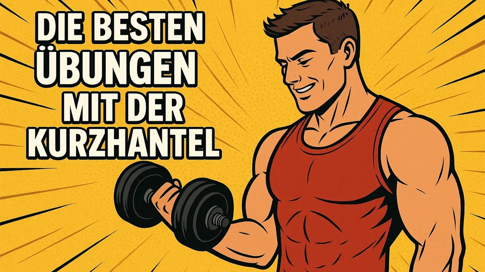 Zeichnung eines muskulösen Mannes mit einer Kurzhantel.