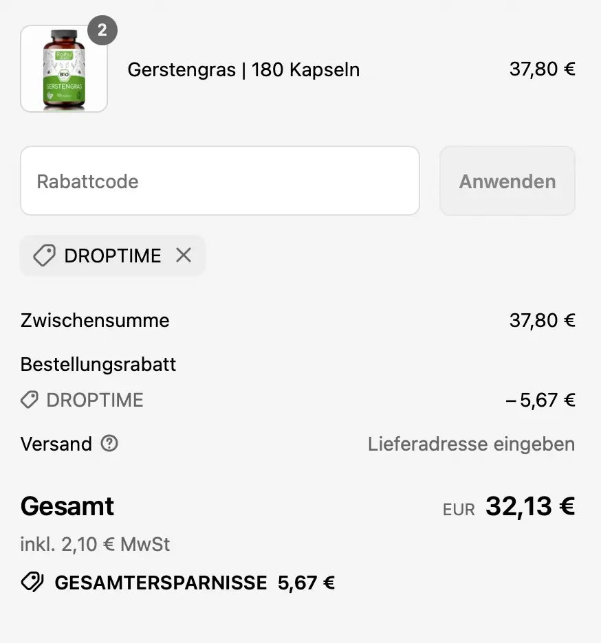 Bild wie der Rabattcode angwendet wird