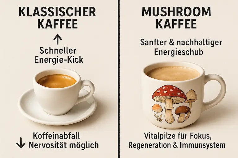 Bild vom Vergleich von Klassischem Kaffee zu Mushroom Kaffee
