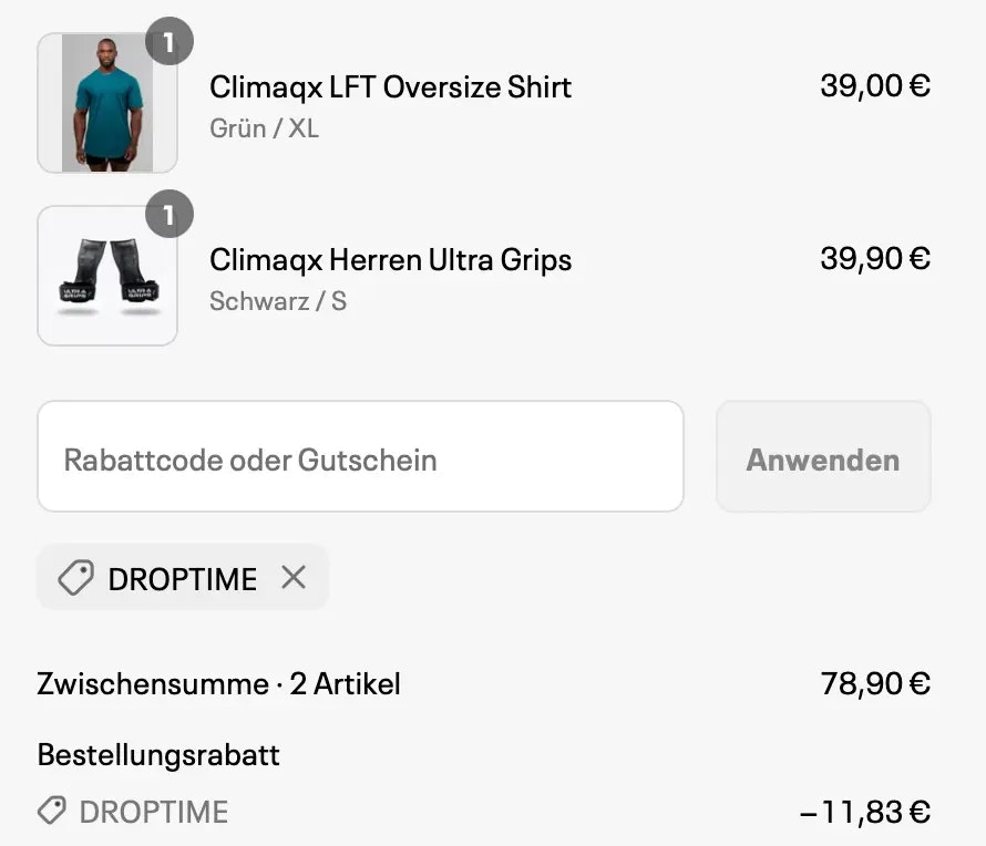 Bild vom angewendeteten Rabattcode bei Climaqx