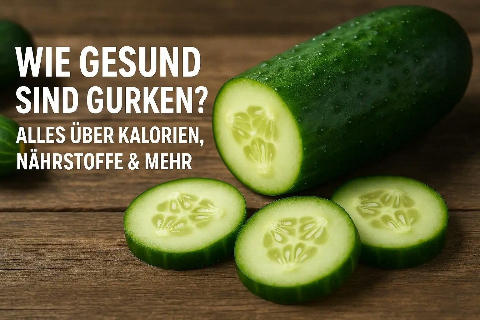 Ein Bild von einer gurke auf einem Holztisch.